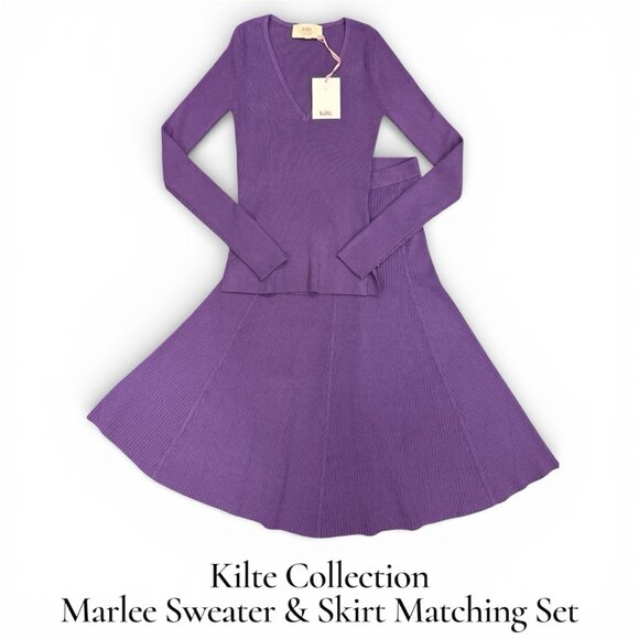 Kilte Collection Marlee Rib Knit V-Neck Sweater and Skirt Matching Set size 1 S
